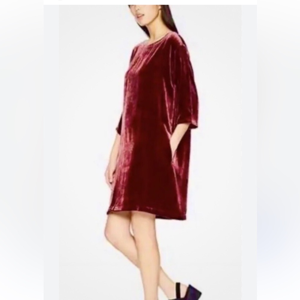 Eileen Fisher Velvet Dress in Claret